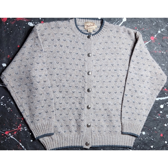 Woolrich vintage women's Icelandic Aztec - style button-up wool cardigan size L - Picture 2 of 8